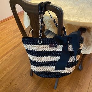 Kate Spade Wicklow Court Anabette Striped Large Straw Tote